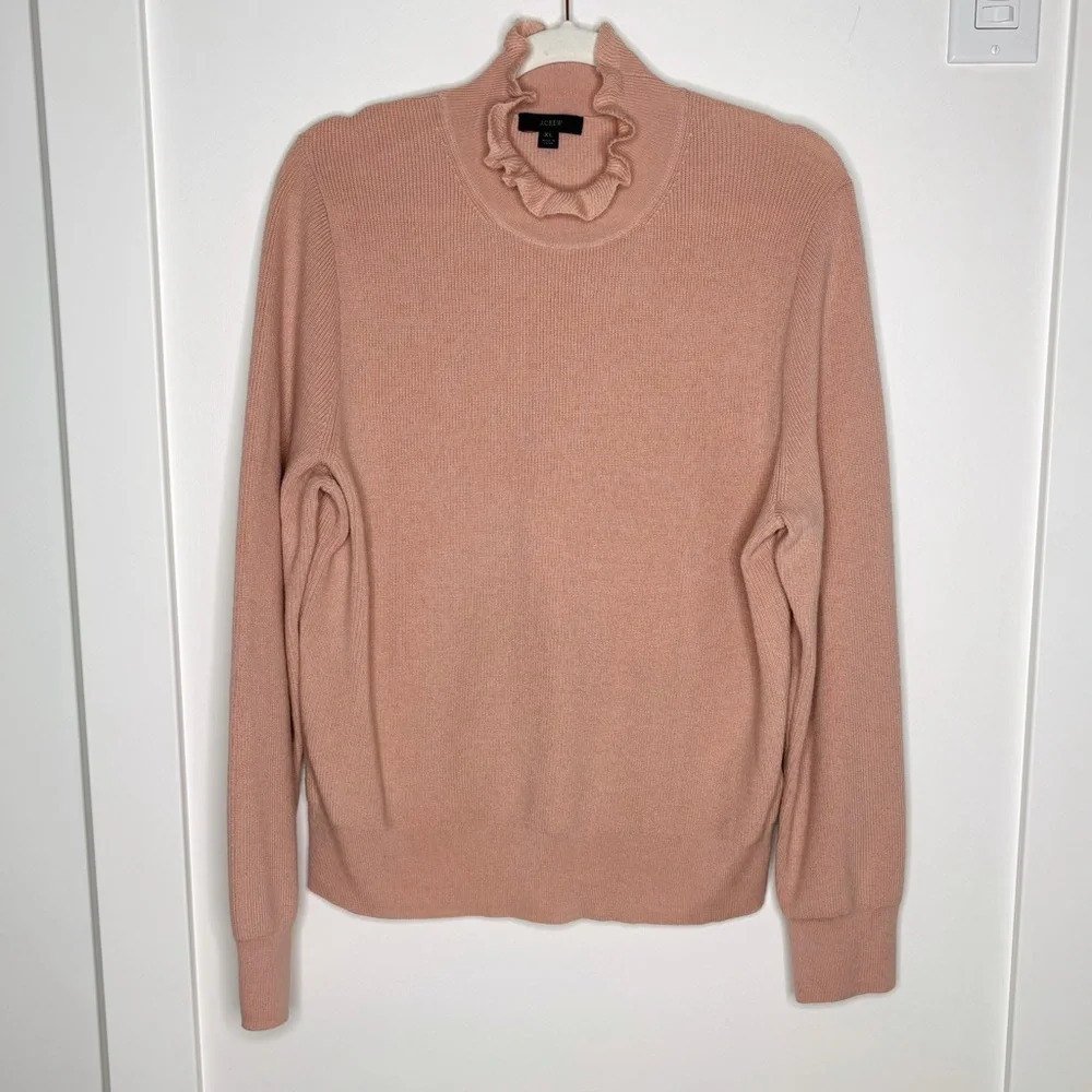 J. Crew Ruffleneck Merino Wool Sweater Turtleneck Pullover Blush Pink Size XL - Picture 3 of 8